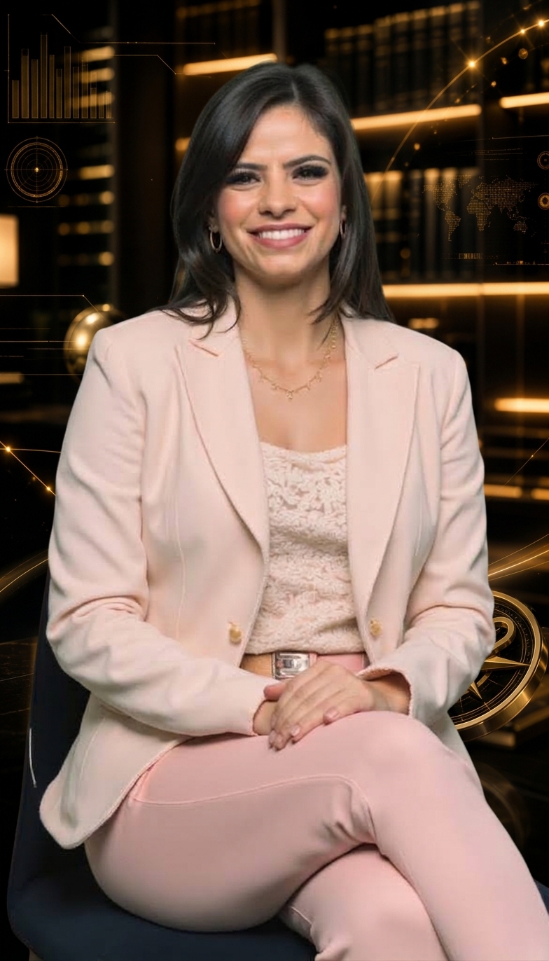 Penélope La Yunta sorridente, representando a arquitetura de ofertas digitais